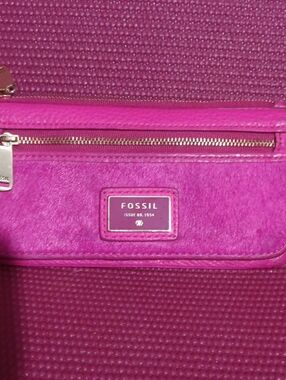 Fossil Women's Hot Pink Leather Zip-Top Crossbody Bag Half Calf